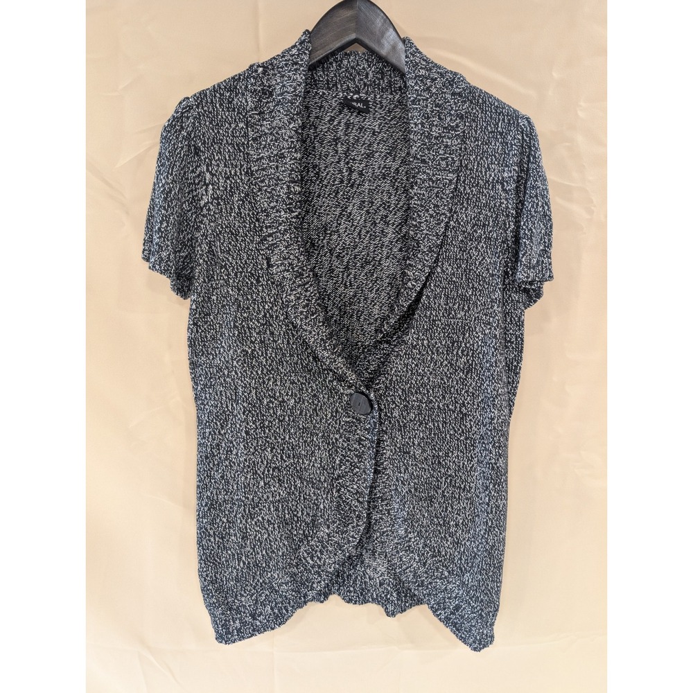 Tribal Black & White Knit Cardigan Short Sleeve XL Button Shawl Collar - Picture 1 of 8